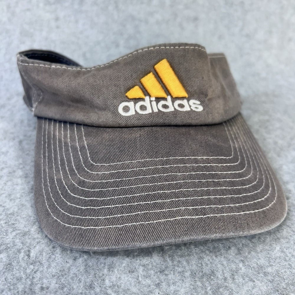 Adidas Gray Visor Hat Adjustable Hook Loop Strap Cotton Embroidered Logo OSFA